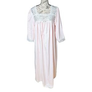 Vtg Kassatly‎ Lace Maxi Nightgown Pink Sheen Large Modest Cottage Grannycore